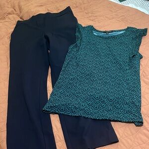 Women's sm set navy pants and green & navy top Banana Republic & Jules Leopoldo